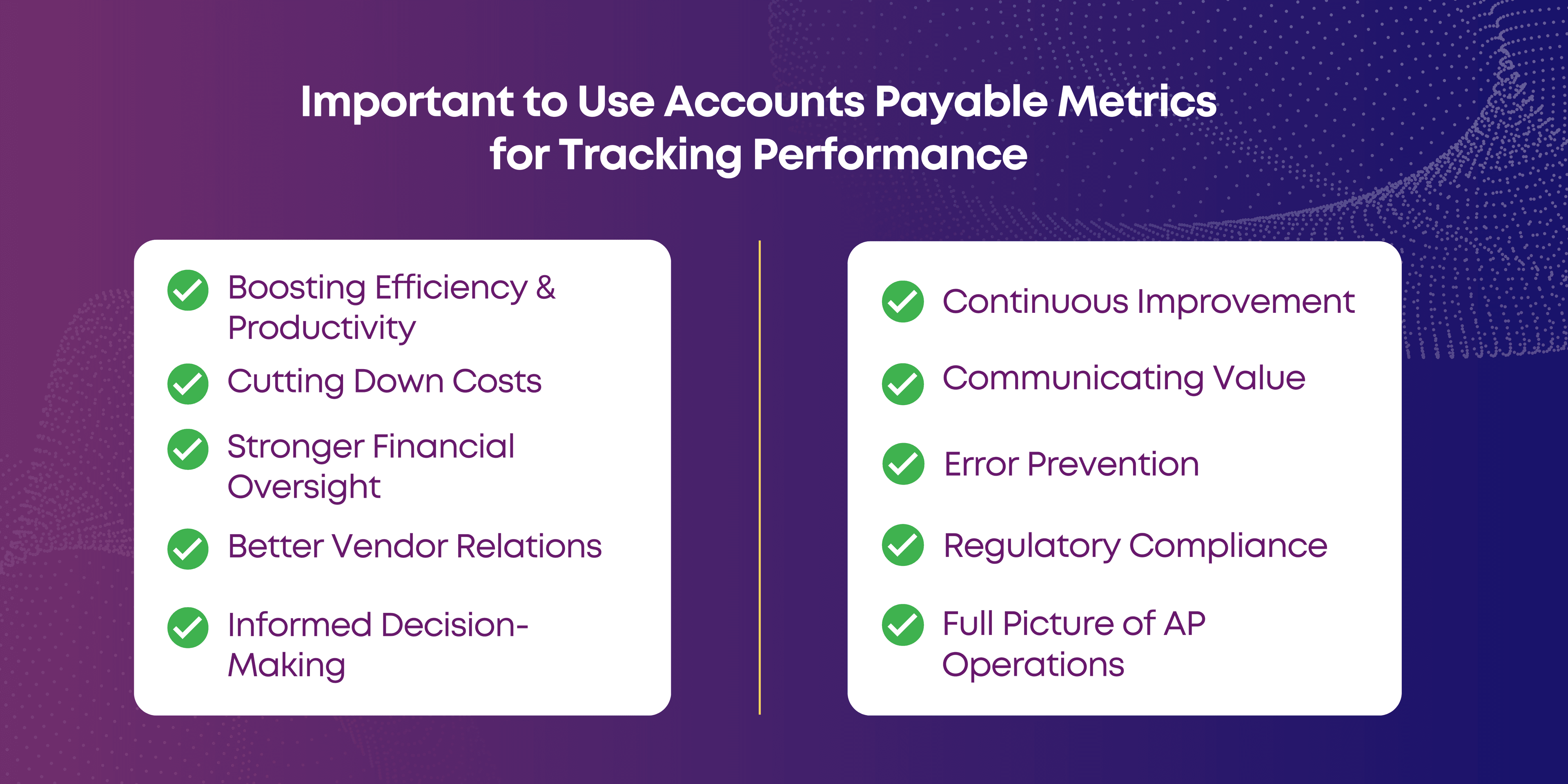 To succeed, your AP department must track performance, identify areas for growth, and meet financial targets